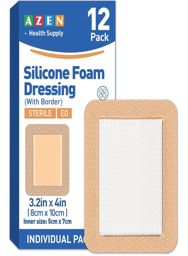 AZEN 12 Pack Silicone Foam Dressing, 3.2" X 4" Waterproof Silicone Bandages with Border Adhesive, Large Bandages for Wounds, Self Adhesive Wound Care and Dressings - Image 1